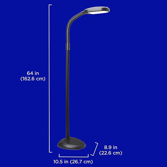 Verilux SmartLight Full Spectrum LED Modern Floor Lamp with Adjustable Brightness Flexible Gooseneck and Easy Controls - Reduces Eye Strain and Fatigue - Ideal for Reading Artists Craft (Black)