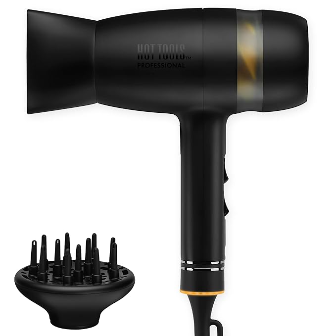 Hot Tools Evolve Black Gold 1 in Ionic Flat Iron and Quietair Power Dryer | Long-Lasting Finish for Hair Straightening &amp Zen Drying Experience