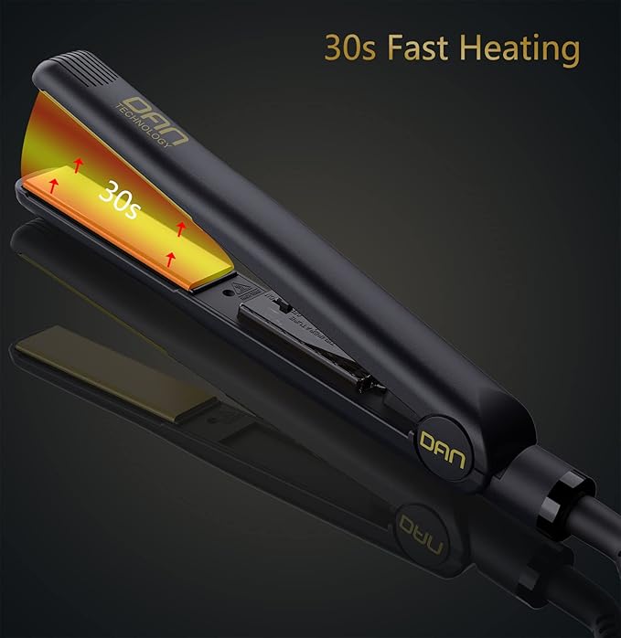 500 Degree Ceramic Dual Voltage Adjustable Temperature 1 inch Flat Iron - 2 in 1 Portable Straightener for Thick Hair