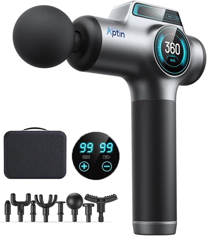Muscle Massage Gun – 99-Speed Deep Tissue Massage Gun with LCD Touchscreen 8 Heads Quiet Motor Rechargeable &amp Carrying Case for Workout Recovery and Relaxation
