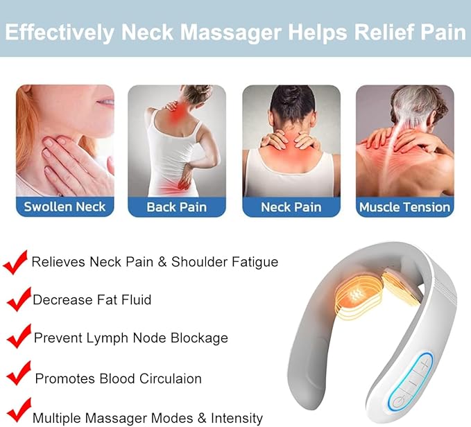 Neck Massager Acupoints Lymphatic Drainage Machine 12 Modes for Pain Relief Portable Neck Massager for Women &amp Men - Blue
