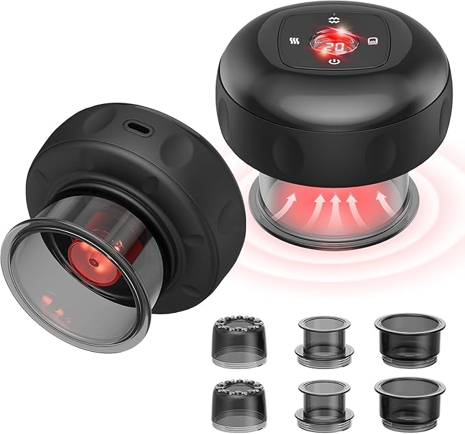 7-in-1 Electric Cupping Set 12 Levels Cupping Kit for Massage Therapy for Targeted Pain Relief Knots Aches Muscle Soreness - 2Pcs(Black)