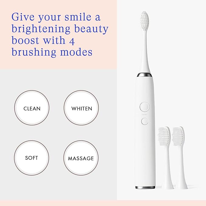 Vanity Planet Elements Ultrasonic Electric Toothbrush - Charcoal - Advanced Oral Care with UV Sanitizing Charger Base with 3 Replacement Heads - 99.9% Effective Keeping Your Teeth Clean (Charcoal)