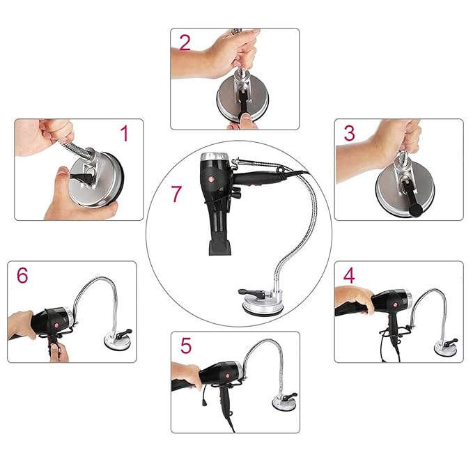 Adjustable Hair Dryer Holder Stand 360 Degree Freely Rotation Hair Dryer Wall Universal Holder Hands Hair Blower Stand with Suction Cup