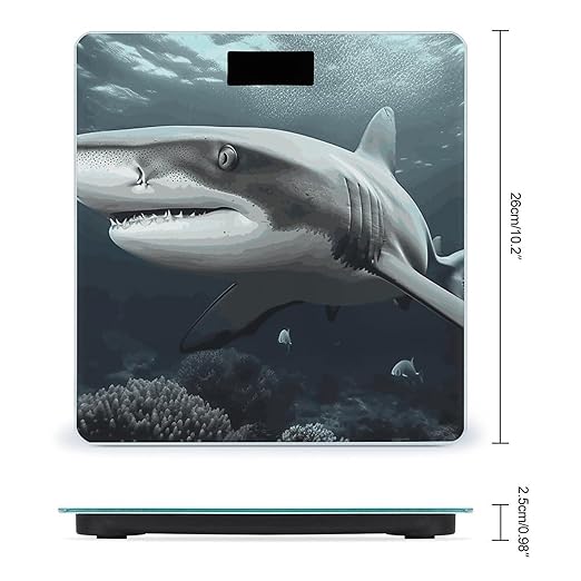 Shark Scale for Body Weight Anti-Slip Digital Bathroom Scale Sturdy Toughened Glass Weighing Scales High Precision Safe Rounded Corners Smart Scales