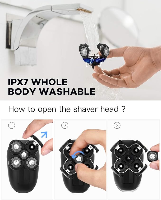 Head Shavers for Bald Men 5in1 Digital Display Wet Dry Electric Shaver Men Bald Shaving Machine Beard Hair Trimmer Body Facial Electric Razor Rechargeable (Color : OneColor)