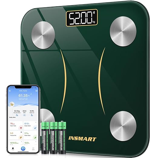 INSMART Smart Scale for Body Weight Digital Bathroom Scale with BMI Muscle Mass Bluetooth Body Fat Scale17 Body Composition Analyzer with Smart APP Sync Weight Scale 400 lbs (Green)