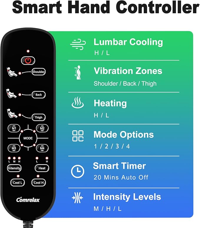 Massage Seat Cushion with Heat Adjustable Neck Support Breathable Lumbar Comfort Gentle Vibration Back Massager for Office &amp Home Chair Relaxation Gift