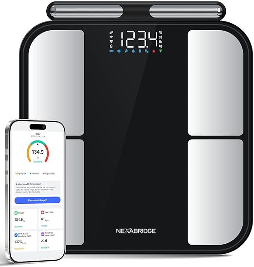 8 Electrodes Smart Scale for Body Weight BMI Body Fat Muscle Mass Dual Frequency Digital Bathroom Scale 56 Full Body Composition Analysis Sync App Bluetooth 400 lbs - Nexa 5