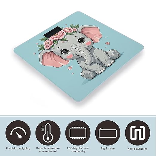 Cute Flower Elephant Weight Scale Cute Bathroom Scale for Body Highly Accurate Digital Weighing Machine for People Compact LCD Display Scales with Sturdy Toughened Glass Scales
