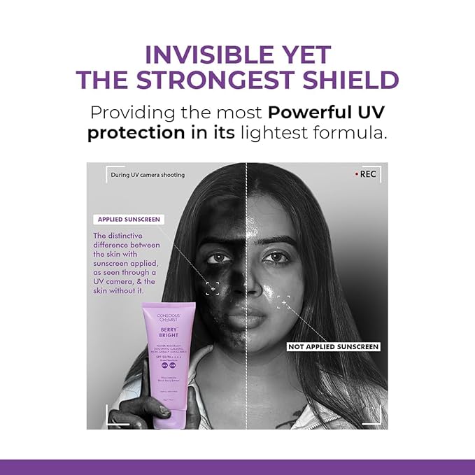 Berry Bright Sunscreen SPF 50/PA++++ Water Resistant Non-Greasy Niacinamide &amp Black Berry Extract 50gm