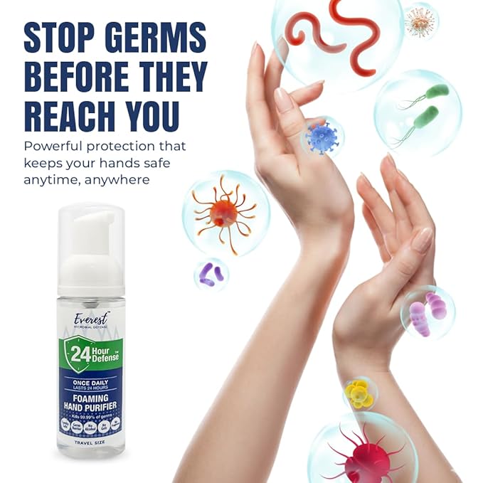 Mint Bucket Brands Everest Microbial Defense 24 Hour Defense Foaming Hand Sanitizer – Alcohol Free &amp Fragrance Free – Moisturizing Travel Size Pump for Sensitive Skin – 1.7 oz 5 Pack