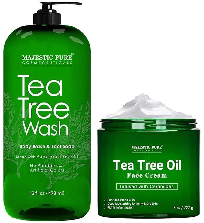 MAJESTIC PURE Tea Tree Body Wash and Tea Tree Face Cream Bundle