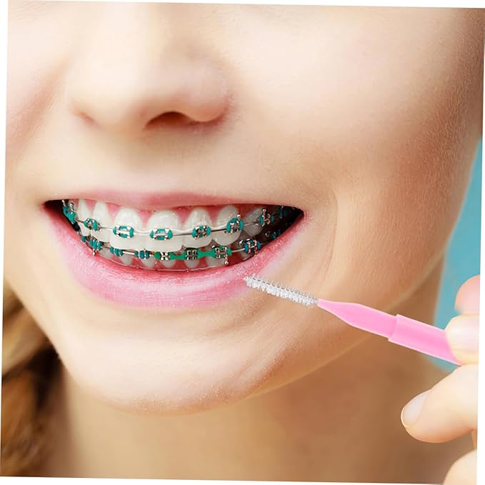 200pcs Interdental Brushes for Braces Soft Bristle Oral Pick Brush Ergonomic Design for Gentle Cleaning for Flossing and Oral Pink Interdental Cleaners