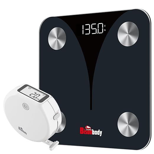 Smart Scale for Body Weight &amp Body Fat with Bluetooth App + Digital Body Measuring Tape – Body Composition Analyzer BMI Muscle Mass Bathroom Weight Scale for Fitness Tracking