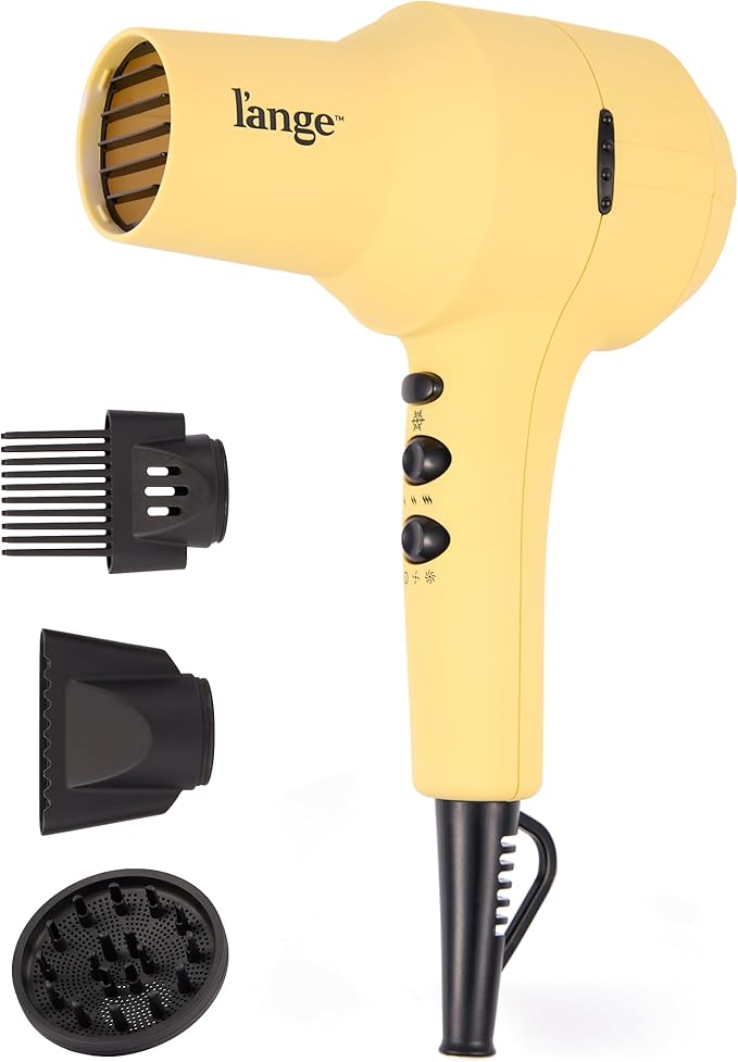 L'ANGE HAIR PowerStyle Turbo Ionic Hair Dryer | 1875 Watt Professional Blow Dryer with Diffuser &amp Concentrator | Multiple Heat &amp Speed Settings for Fast Drying | Salon-Grade Styling Tools Yel