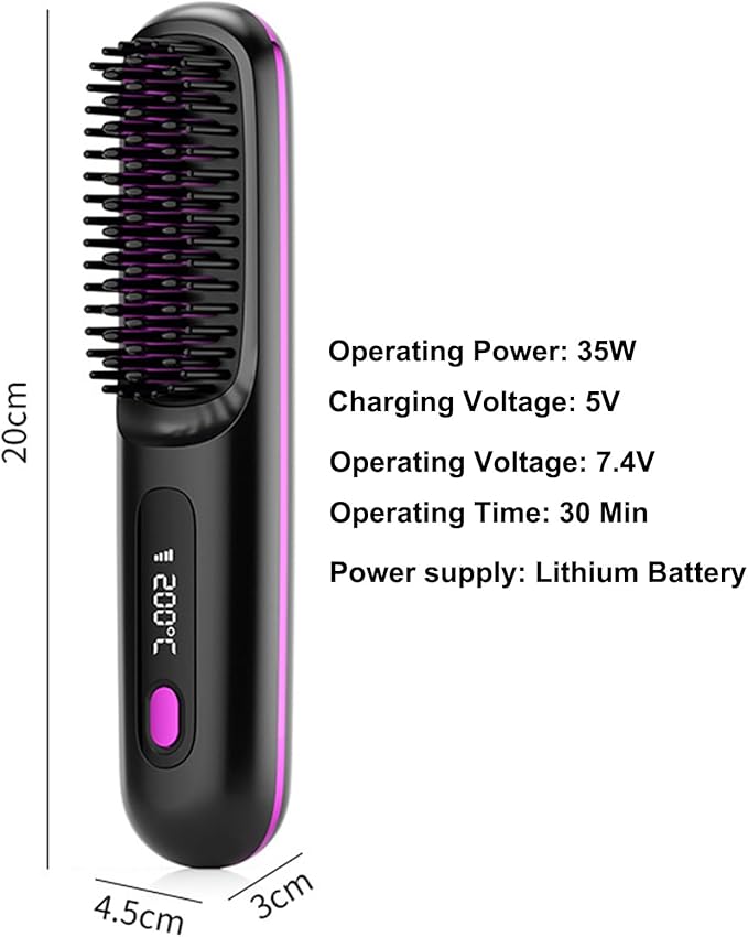 Mini Cordless Hair Straightener BrushPortable Straightening Brush for Travel Ionic Hot Comb Straightener USB RechargeableGifts for Women(Pink)