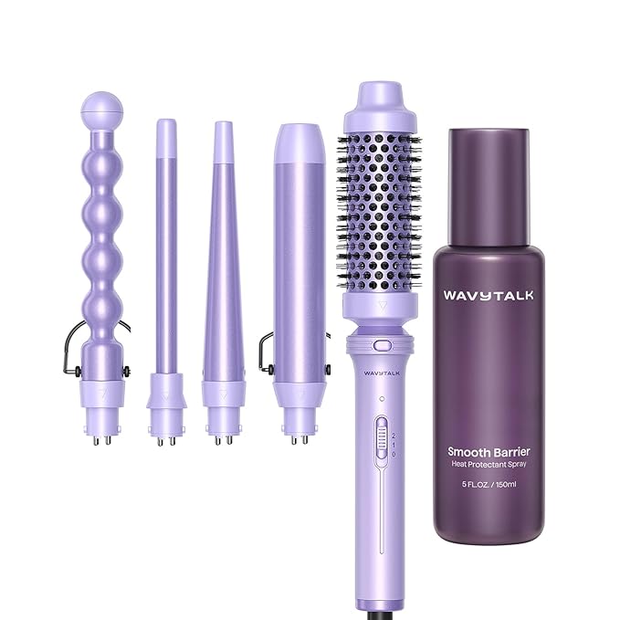 Wavytalk Multi Curl 5 in 1 Curling Wand Set and Heat protectant Spray for Hair 5 Fl Oz