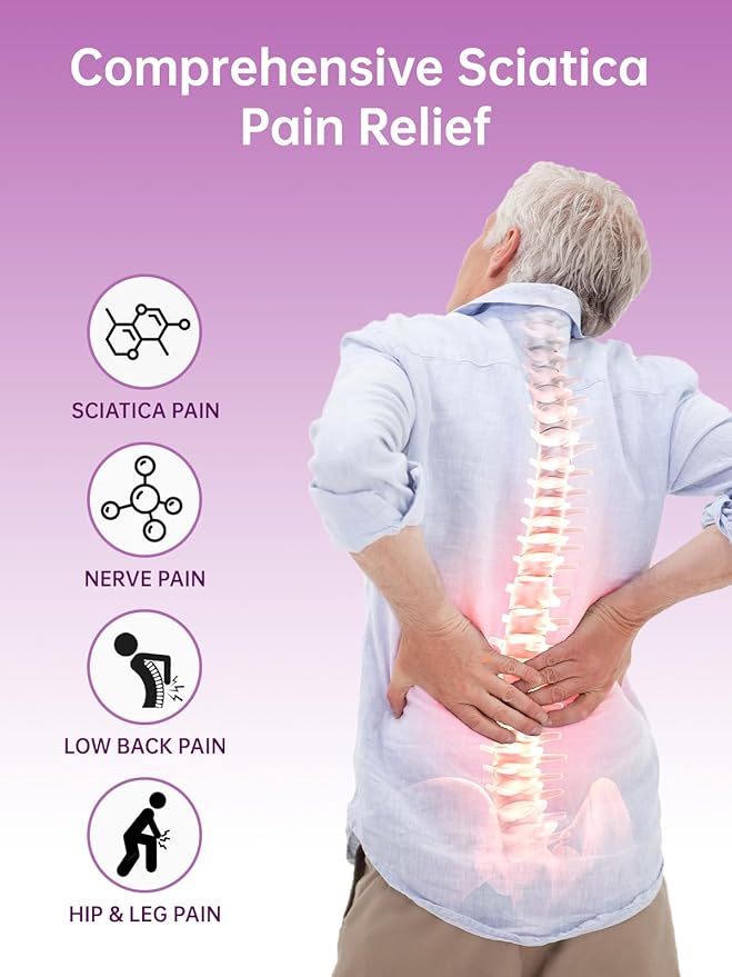 Sciatica Pain Relief Devices – Deep Tissue Massager with Multi-Mode Technology Heat Vibration &amp Light Targeted Relief for Sciatic Nerve &amp Lower Back Purple
