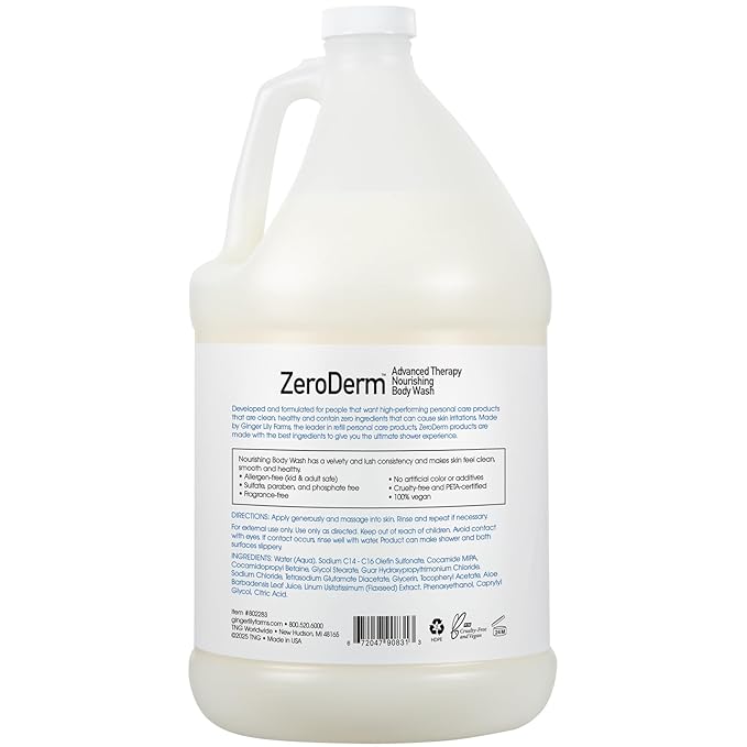 Ginger Lily Farms Botanicals ZeroDerm Advanced Therapy Nourishing Body Wash 100% Vegan &amp Cruelty-Free Fragrance Free 1 Gallon (128 Fl. Oz.) Refill