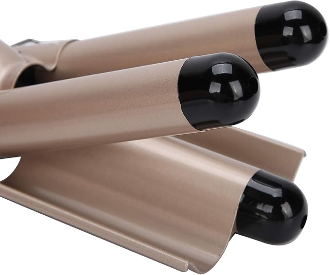 Hair Curling Tongs 3 Hair Curler Tourmaline Hair Curling Iron with 2 Temperature Class Quick Heating Electric Hair Waver Hair Styling Tool Golden Hair Crimpers(28mm)