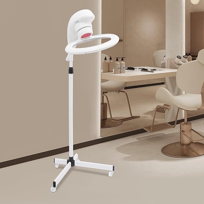 Professional Salon Hair Dryer Stand with Infrared Heat - 950W Fast Drying Adjustable 61-70 Inch Height for Home &amp Salon Use (White)