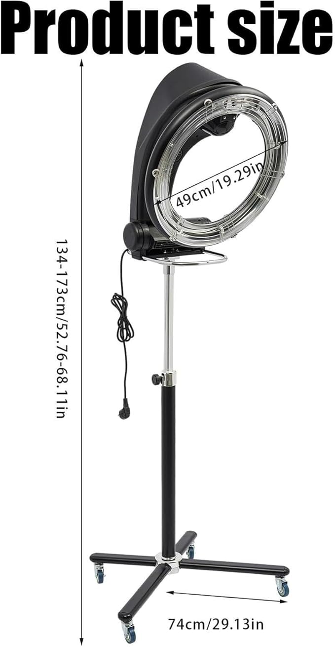 Hair Color ProcessorProfessiona Orbiting Infrared Hair Dryer Freestanding Rotating 3-in-1 Salon Hair Dryer Adjustable Standing with Rolling Base