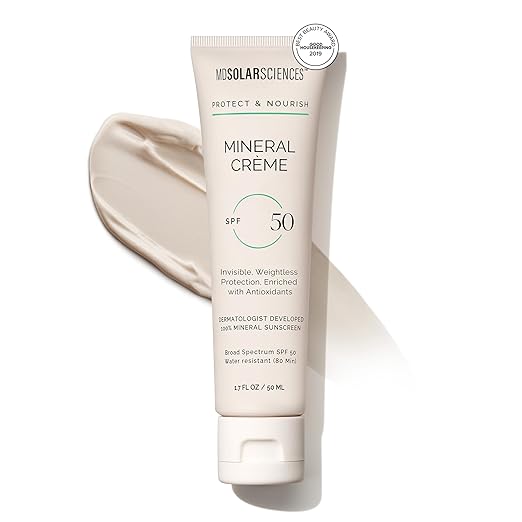 MDSolarSciences Mineral Crème SPF 50 Sunscreen for Face – Water-Resistant Broad Spectrum UV Protection – Blendable Micronized Zinc Oxide – Smooth Natural Matte Finish