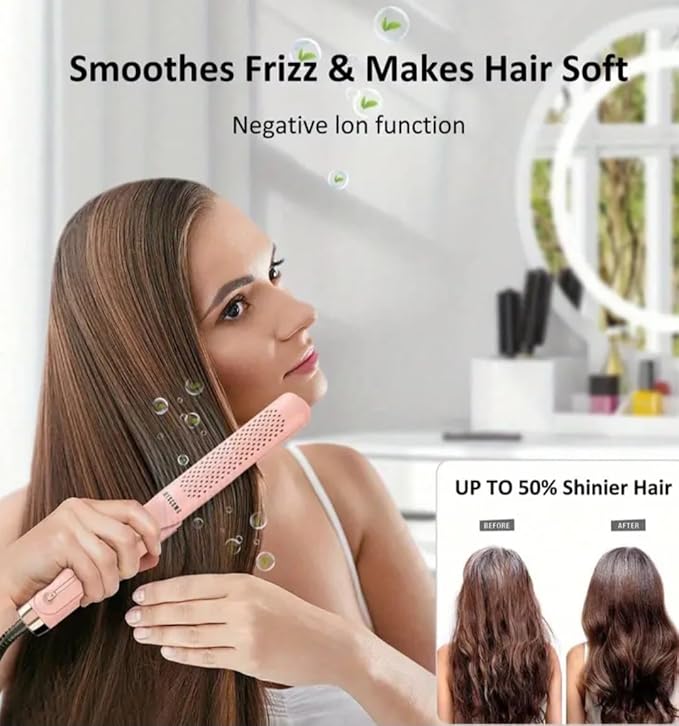 Professional Hair Straightener with LCD Display 5 Temperature Settings 280-430°F Negative Ion Technology Pink
