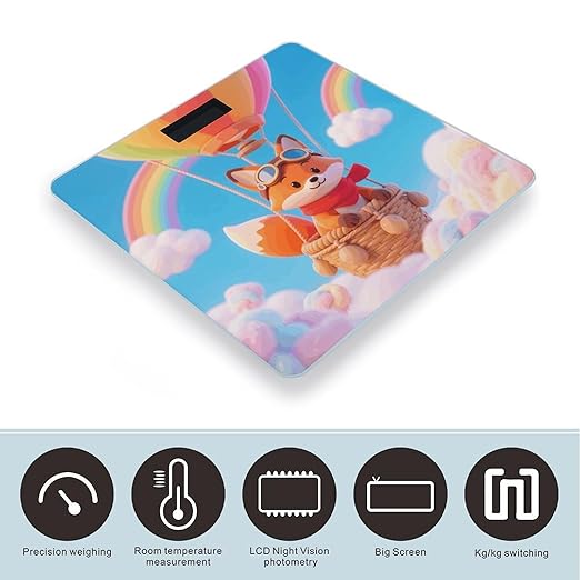 Cartoon Fox Scale for Body Weight Sturdy Tempered Glass Weighing Scales with LCD Display Accurate Digital Bathroom Scale Convenient Body Fat Smart Scales Easy Read