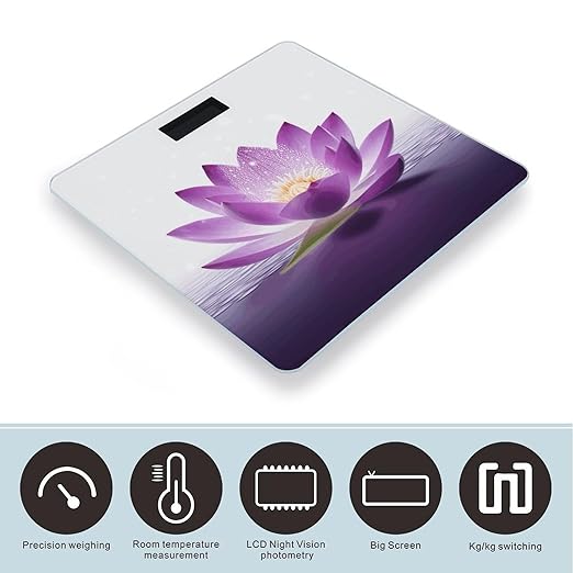Lotus Flower Purple2 Weight ScaleClear LED Display Bathroom Digital Weighing ScaleTempered Glass Digital Bathroom Scale for Body Weight Capacity Up to 400 Lbs