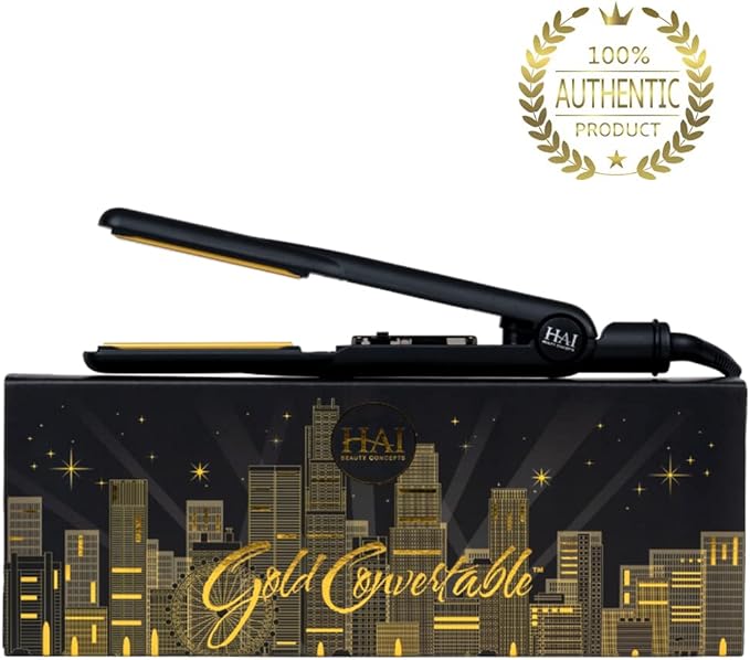 HAI Beauty Concepts Convertible Flat Iron for Women Professional Ceramic Fast Heating Hair Flat Iron with 5 Temperature Levels - Best Hair Straightener for All Hair Types - Gold