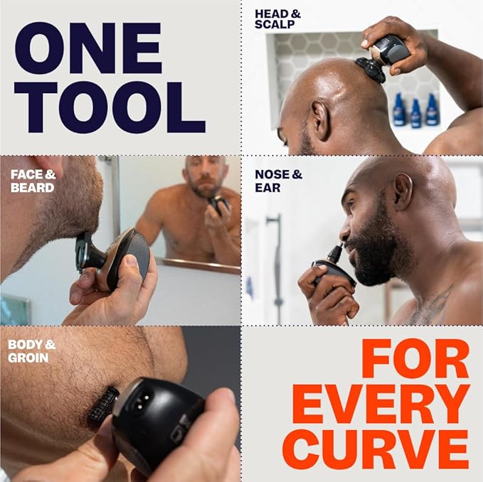 Freebird FlexSeries Electric Head &amp Body Hair Shaver - Mens Cordless Rechargeable Wet/Dry Skull Bald Head Back &amp Groin Waterproof Razor with Rotary Blades Clippers Nose Trimmer Brush Massa