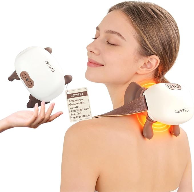 Neck Massager with Heat Portable Hand Massager for Pain Relief Deep Tissue Heated for Muscles Bionic Hand Electric Shiatsu Shoulder and Back Massagers with Fingers(White)