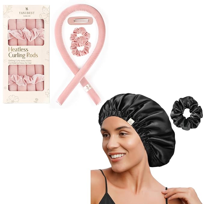 YANIBEST Double Layer Satin Bonnet and heatless Hair Curler