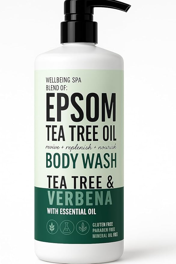 Epsom Tea Tree Oil Body Wash Tea Tree &amp Verbena with Essential Oil 32 fl oz (946ml) Gluten Free Paraben Free &amp Mineral Oil Free (Pack of One)
