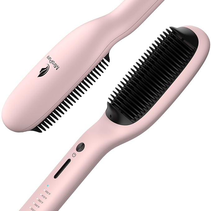 MiroPure Hair Straightener Brush for Silky Hair Enhanced Hair Straightener Comb with 5 Heat Settings 30s Fast Heat-up &amp Dual Voltage for women