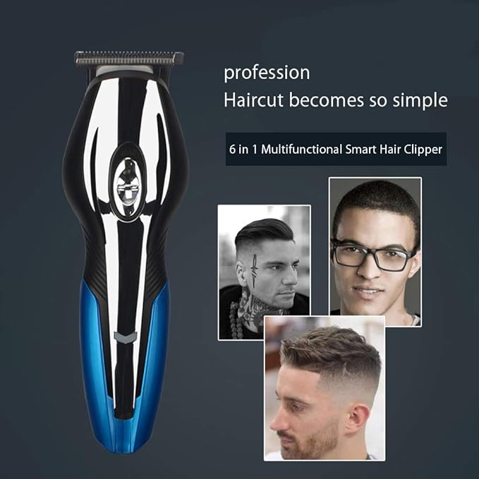 QWEASDF 6-in-1 Electric Hair Clipper Set Beard Trimmer Body Hair Trimmer Nose Hair Trimmer USB Charging Powerful Power Suitable for The Whole FamilyBlue