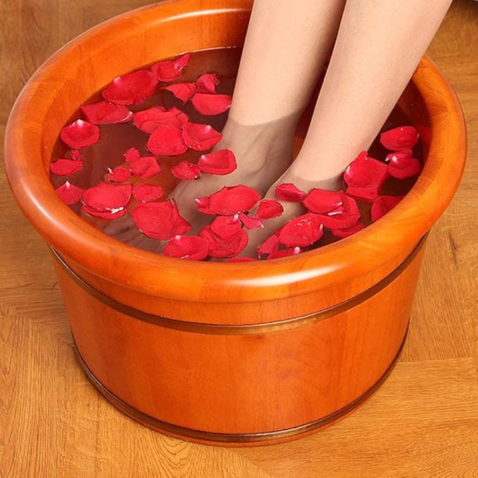 Foot Tub Wooden Foot Basin Foot Tub Home Solid Oak Wood Acupuncture Points Massage Foot Basin Foot Spa Wooden Tub With Cover Foot Bath Soaking Tub foot Bath Wooden Bucket Foot Spa Household Wash Ba