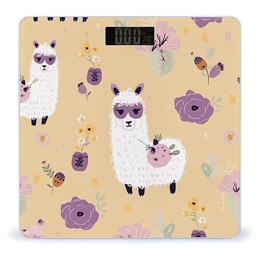 Alpaca and Bee Weight Scale Digital Electronic Scales Bathroom Scale Larg LCD Backlight Display High Precision MeasurementsTempered Glass