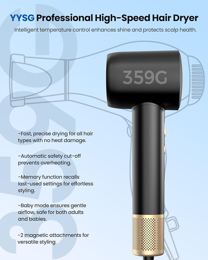 High Speed Hair Dryer Professional Ionic Hairdryer with Brushless Motor for Fast Drying Thermo-Control Quiet Hair Blow Dryer with Magnetic Diffuser for Women &amp Men Home Salon Travel