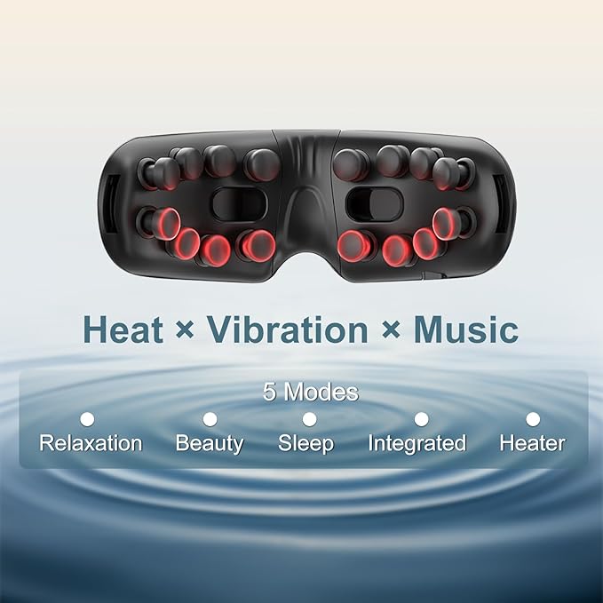 Fullicon Eye Massager with Heat &amp Vibration Ultra Light Migraine Relief Products Foldable Mask with Bluetooth Music Face Massager with Type-C Charging 5 Modes FSA Eligible Items Only List (Bla