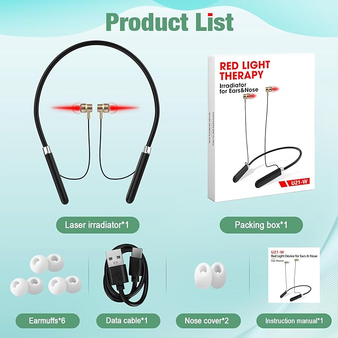 Upgraded 2-in-1 Red Light Therapy Device for Ears &amp Nose Dual-Wavelength 660nm Red Light &amp 810nm Near-Infrared Light Timer Function Neck-Wearable Design for Ear Comfort &amp Daily Wellness