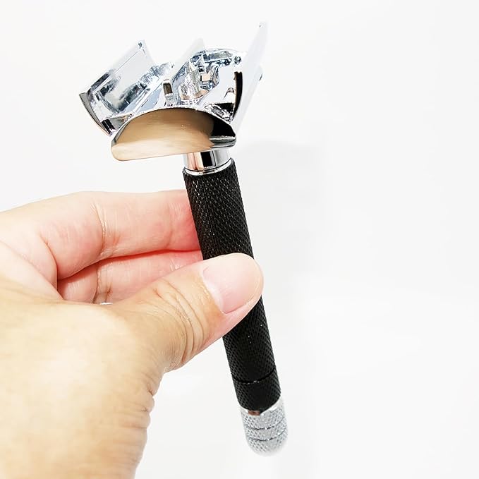 Classic Butterfly Twist-to Open Double Edge Safety Razor Wet Face Hair Shaver Machine with 10 Platinum Super Blades Refills for Smooth and Close Shaves