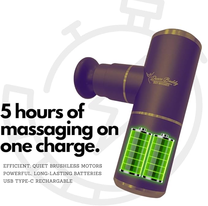 Portable Body Massager by Dance Buddy - Lightweight Portable Massage Gun to Relieve Sore Muslces. Featuring 4 speeds interchangable Heads &ampProtective Travel case