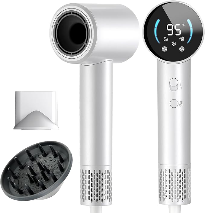 High-Speed Ionic Hair Dryer with Diffuser &amp Concentrator 120000 RPM Fast-Drying Blow Dryer for Curly Thick &amp Frizzy Hair Quiet Low-Noise Hair Dryer for Home