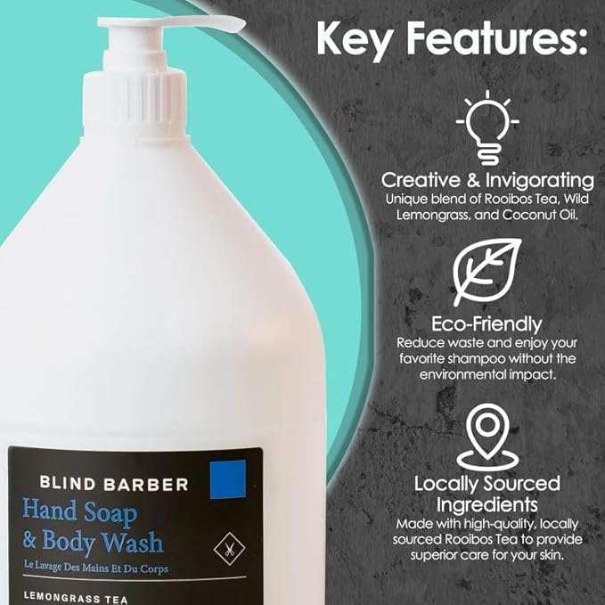 World Amenities Blind Barber Hand Soap and Body Wash 1 Gallon - Bulk Pack Body Care Liquid Soap