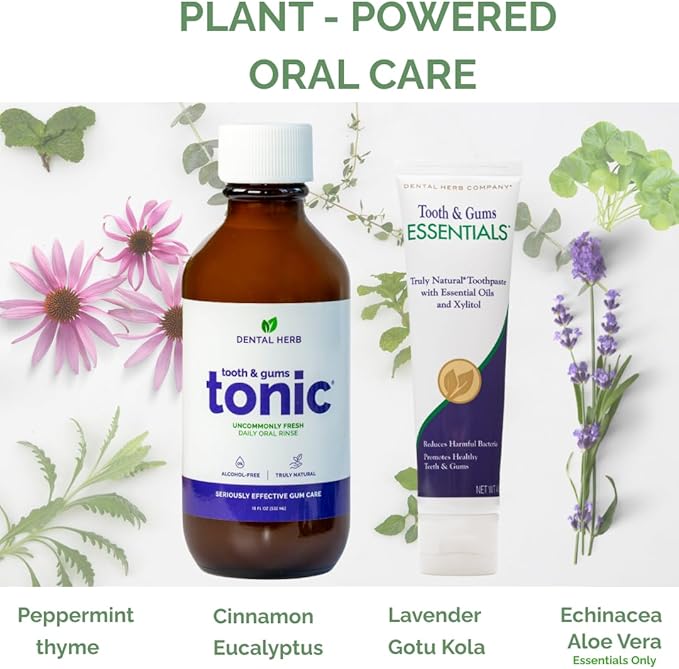 Healthy Gums Starter Kit – Tooth &amp Gums Tonic (18 oz) + Essentials Toothpaste | Fluoride-Free Alcohol-Free Vegan Plant-Powered Oral Care by Dental Herb Company