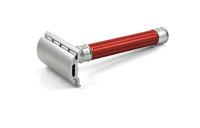 Edwin Jagger 3ONE6 DE Stainless Steel Safety Razor Grooved 1x Pack of Razor Blades (Anodized Red)