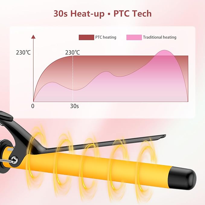SAOSA 1 Inch Extra Long Barrel Curling Iron Tourmaline Ceramic Curling Iron with Auto Shut-Off Dual Voltage 110-240V Hair Curler Suitable for Travel Including Glove